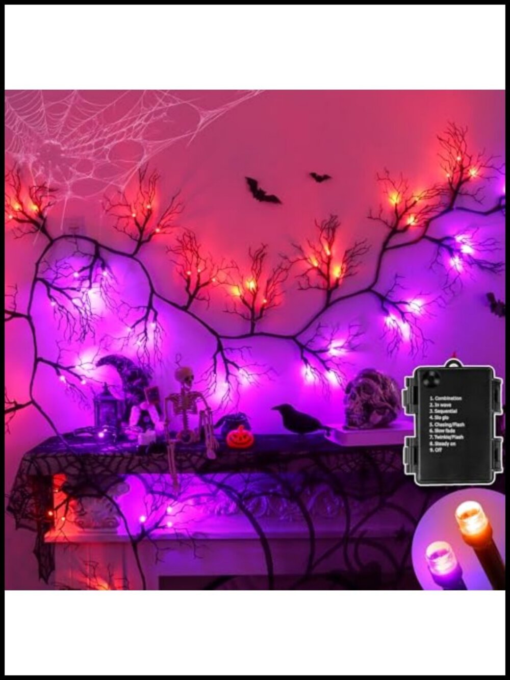 9 FT Lighted Halloween Garland 66 LEDs 8 Modes Timer Battery Operated